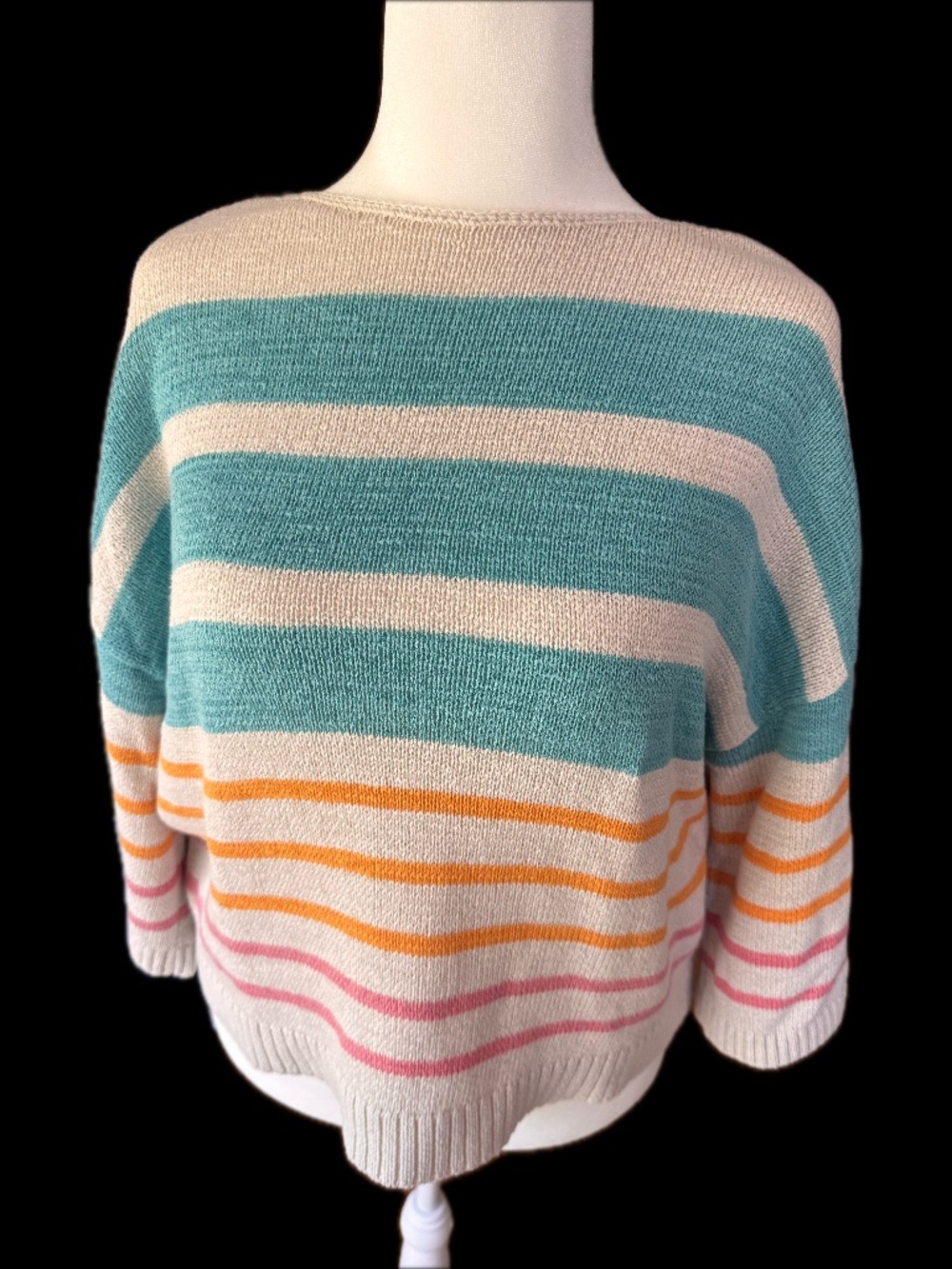 LOFT Striped Knit Sweater M Multicolor Pastel Boat Neck Lightweight Pullover